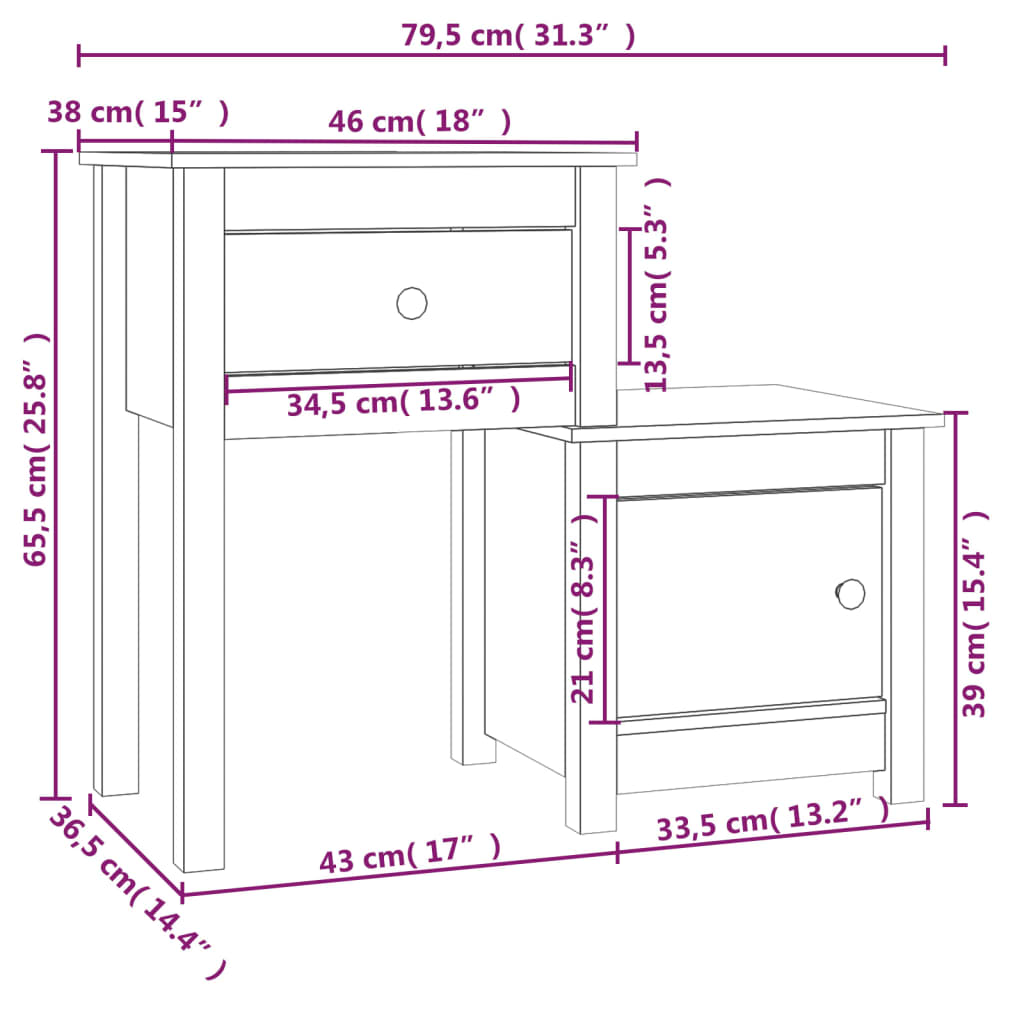 Nattbord svart 2 stk 79,5x38x65,5 heltre furu