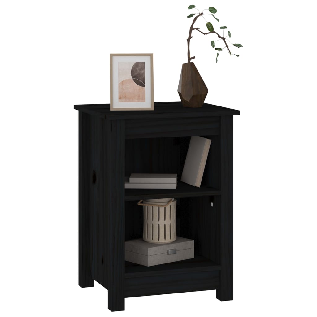 Nattbord svart 40x35x55 cm heltre furu