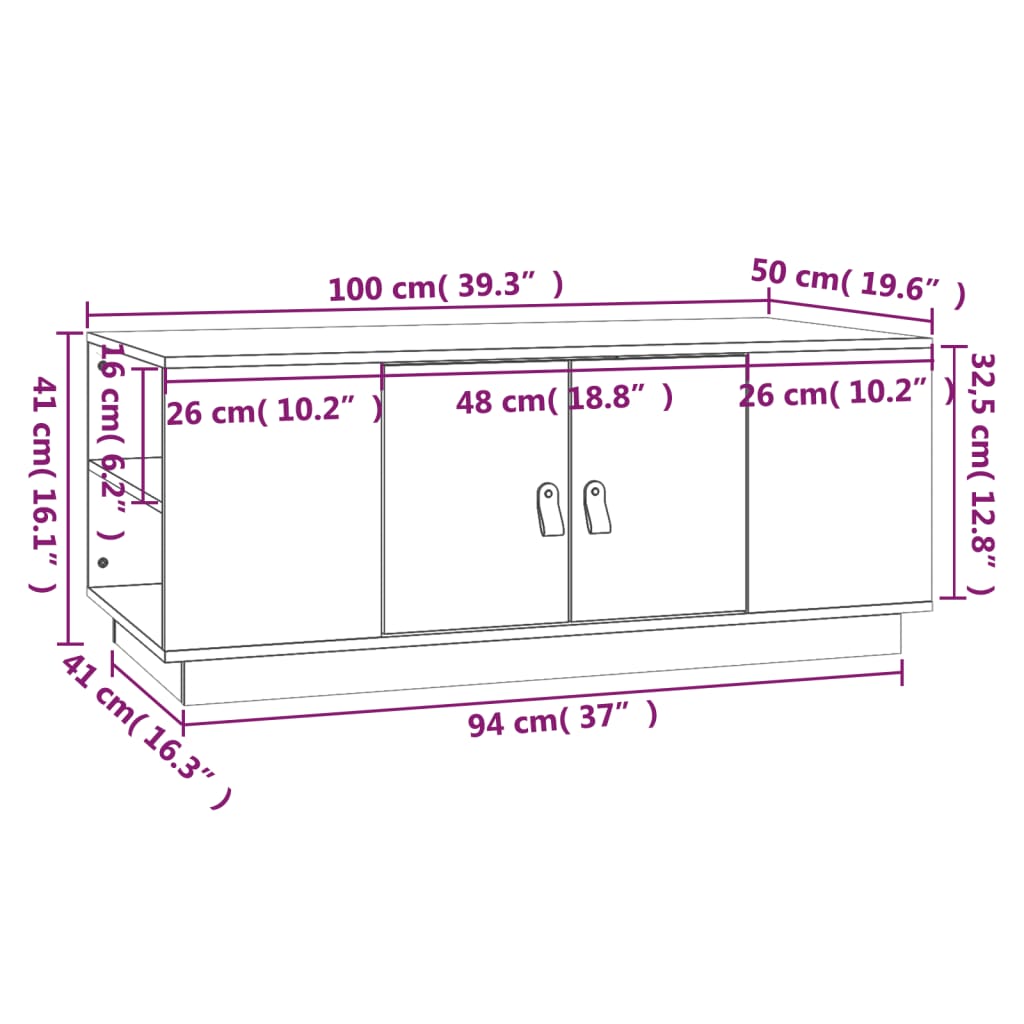Salongbord svart 100x50x41 cm heltre furu