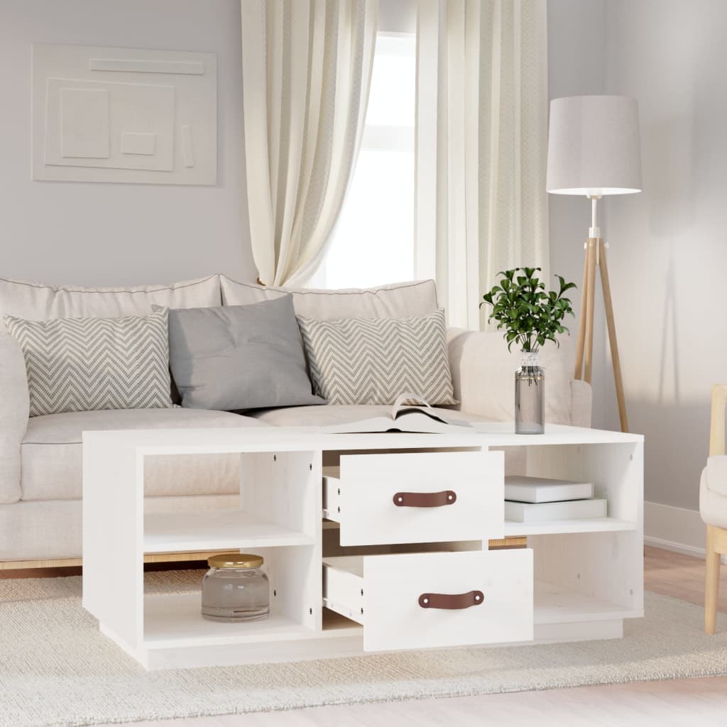 Salongbord hvit 100x50x41 cm heltre furu