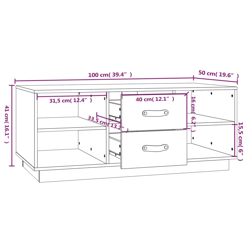 Salongbord honningbrun 100x50x41 cm heltre furu