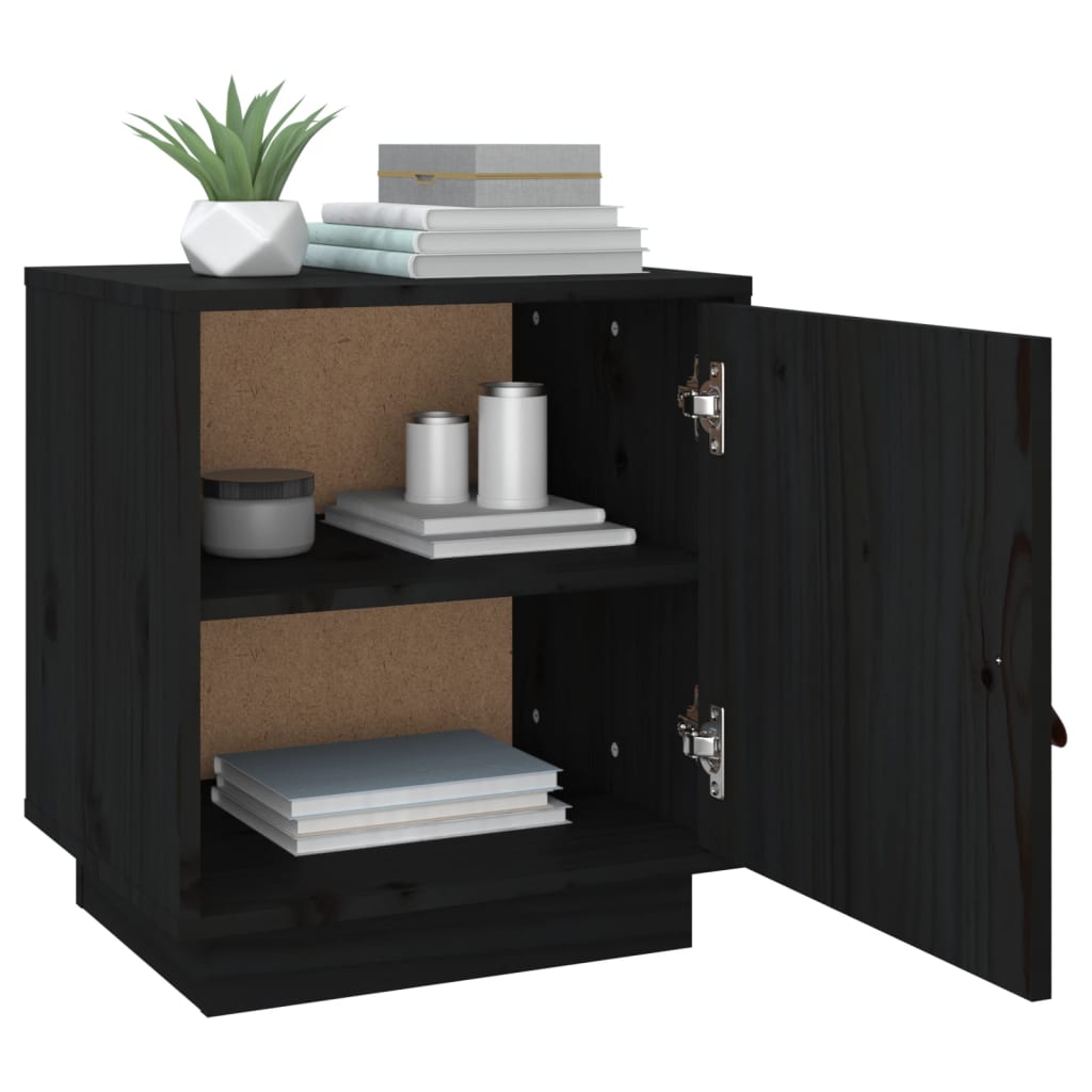 Nattbord 2 stk svart 40x34x45 cm heltre furu