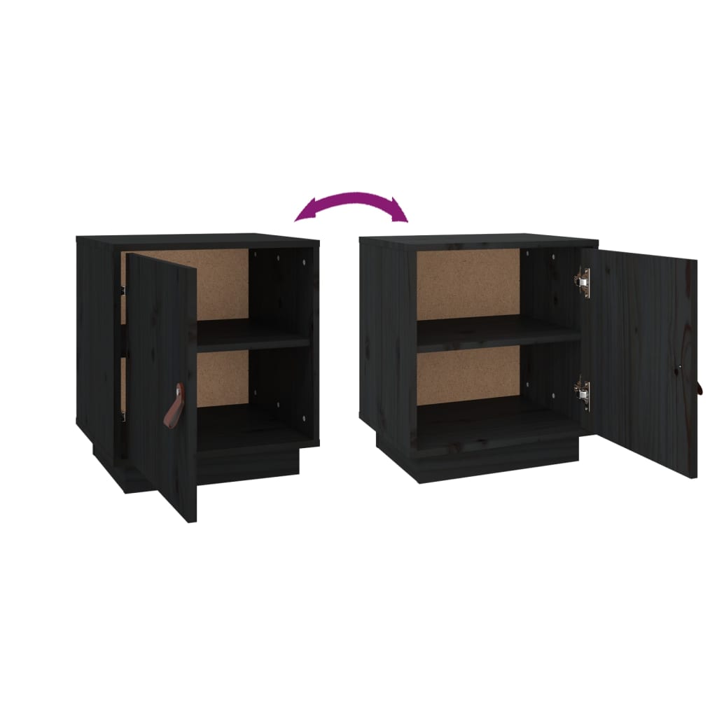 Nattbord 2 stk svart 40x34x45 cm heltre furu