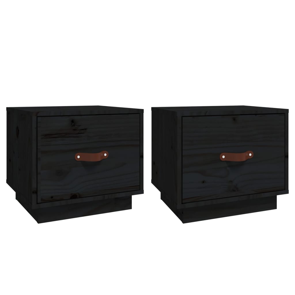 Nattbord 2 stk svart 40x34x35 heltre furu