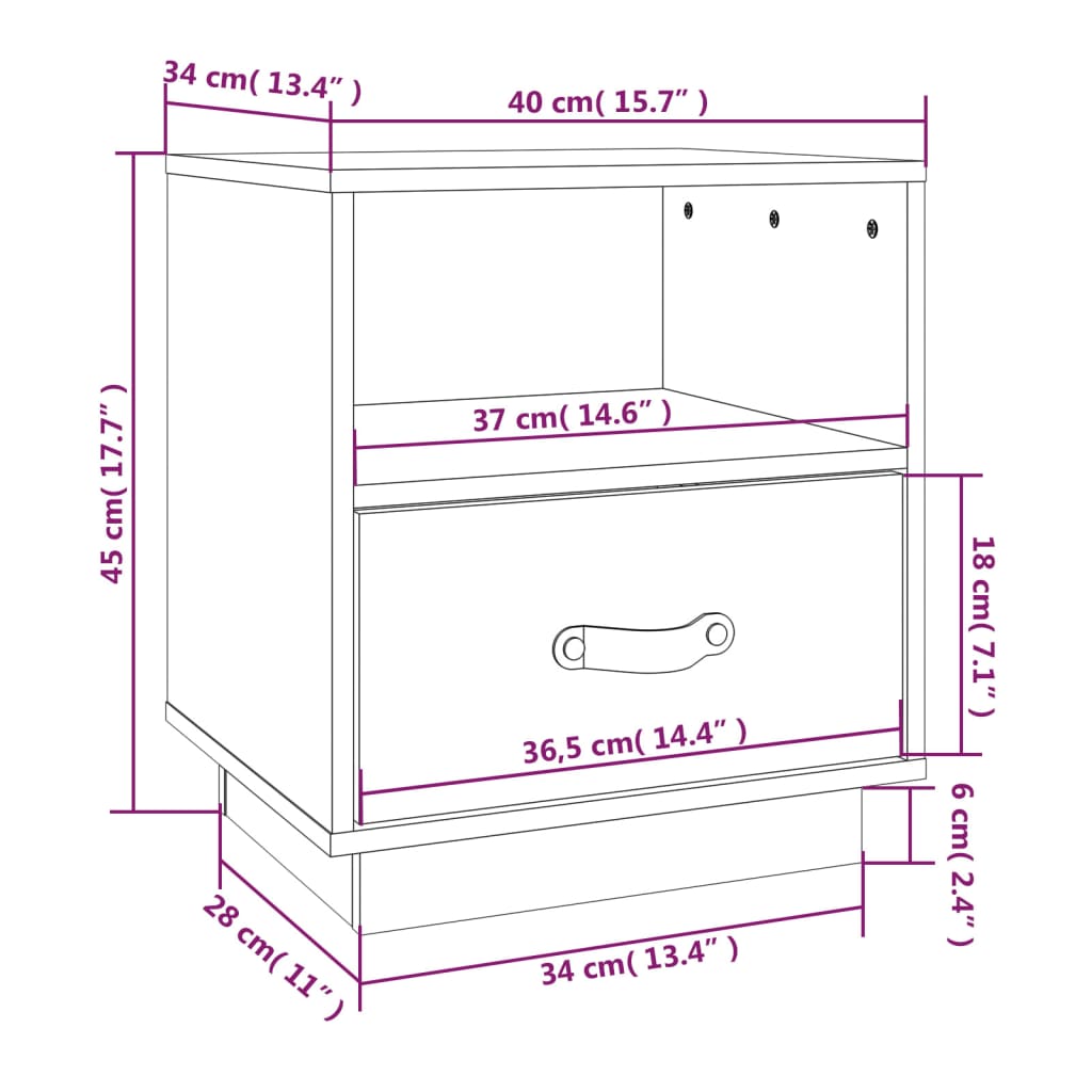 Nattbord 2 stk honningbrun 40x34x45 cm heltre furu
