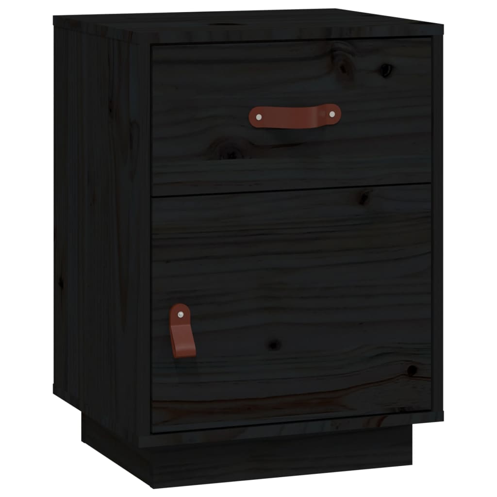 Nattbord 2 stk svart 40x34x55 cm heltre furu