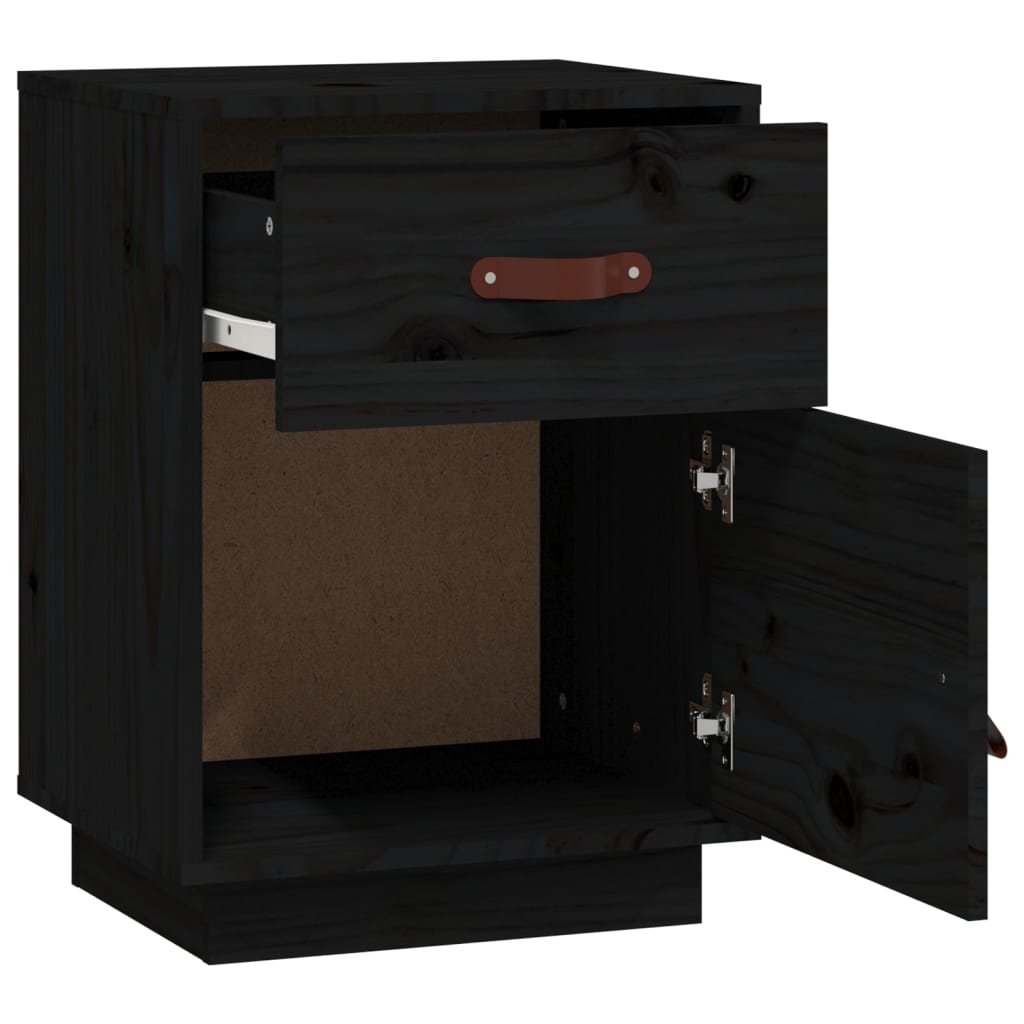 Nattbord 2 stk svart 40x34x55 cm heltre furu