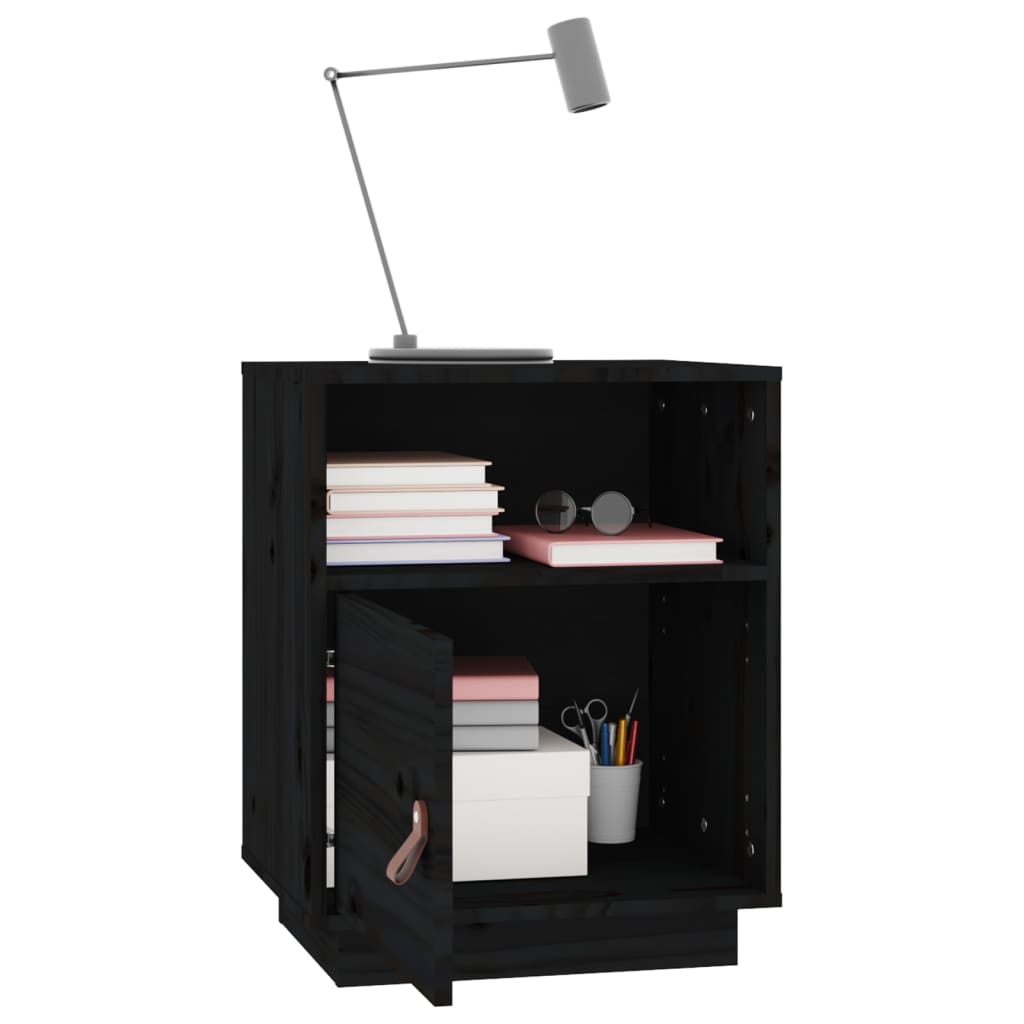 Nattbord 2 stk svart 40x34x55 cm heltre furu