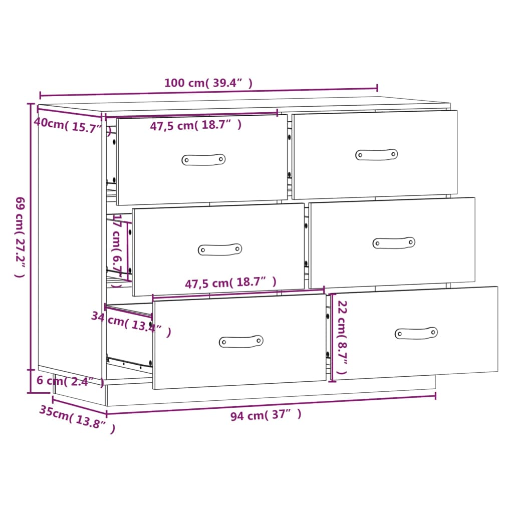 Skjenk honningbrun 100x40x75 cm heltre furu