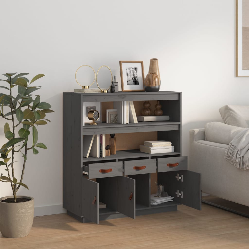 Highboard grå 100x40x108,5 cm heltre furu
