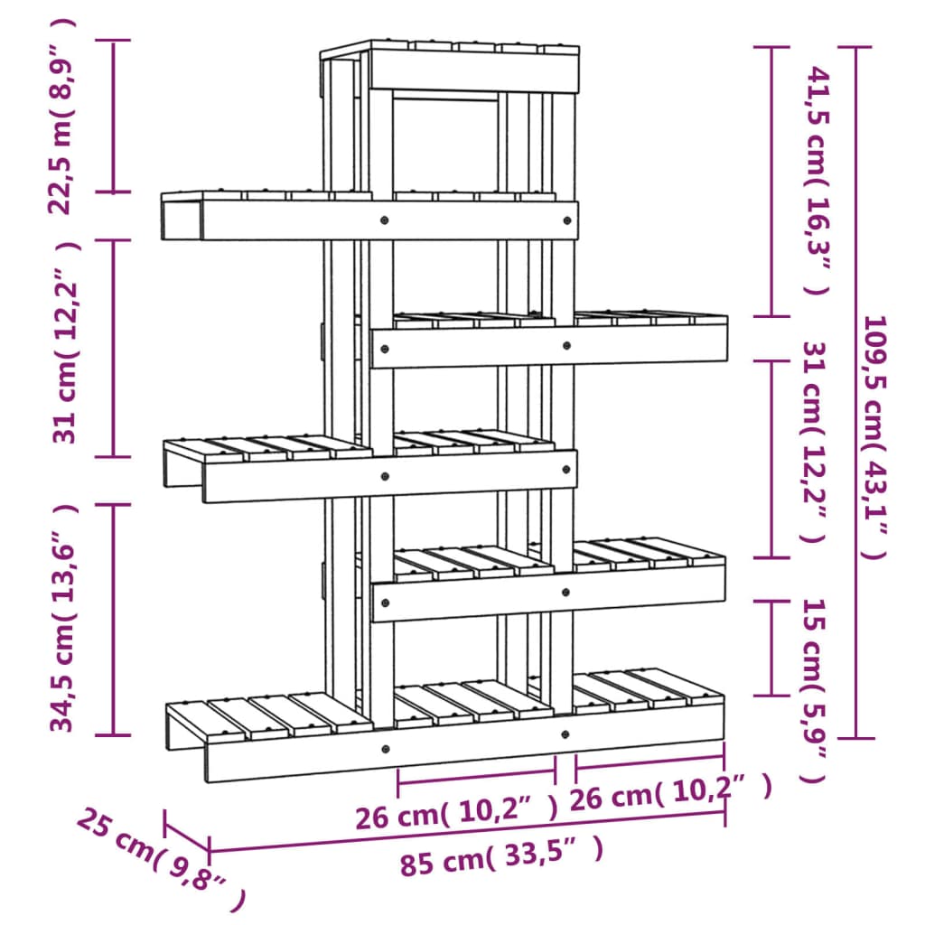 Plantestativ 85x25x109,5 cm heltre furu