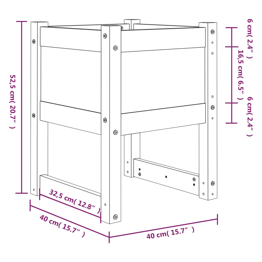 Plantekasse grå 40x40x52,5 cm heltre furu