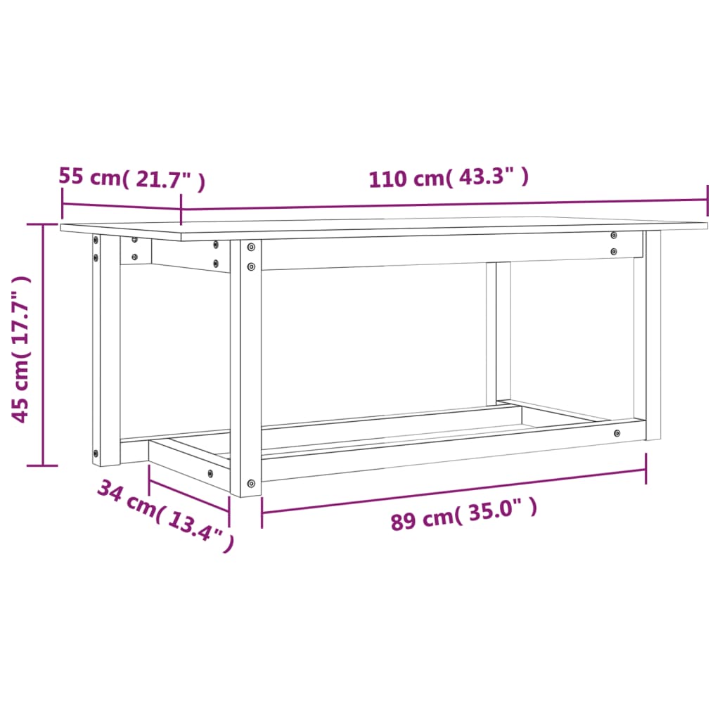 Salongbord 110x55x45 cm heltre furu