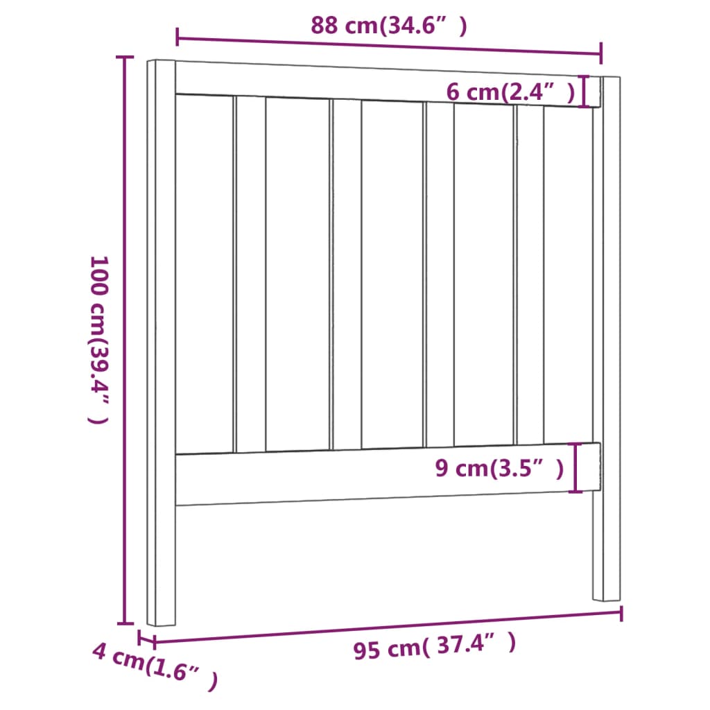 Sengegavl svart 95x4x100 cm heltre furu