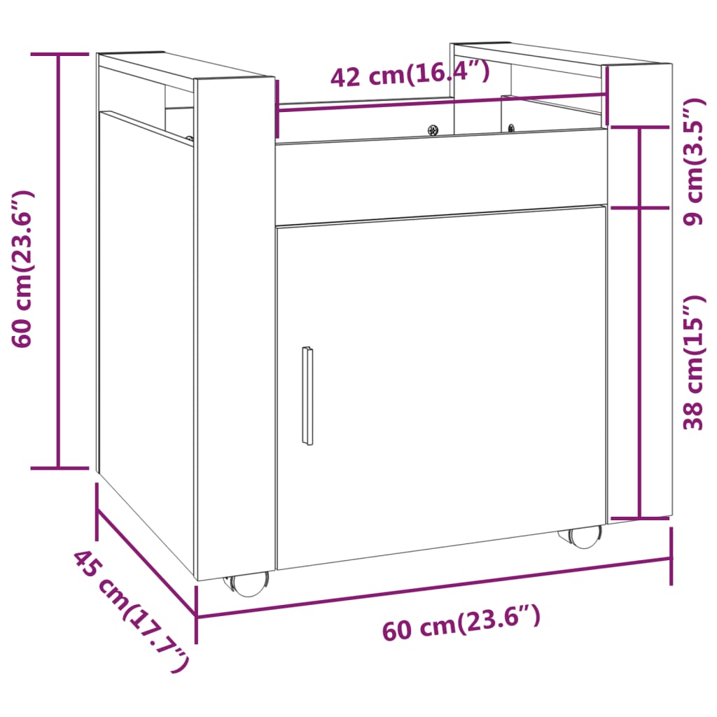Tralle til skrivebord svart 60x45x60 cm konstruert tre