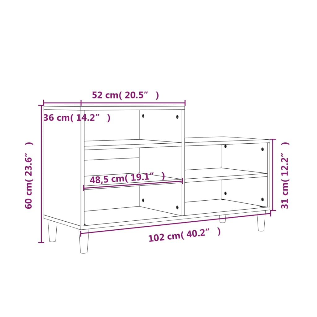 Skoskap svart 102x36x60 cm konstruert tre