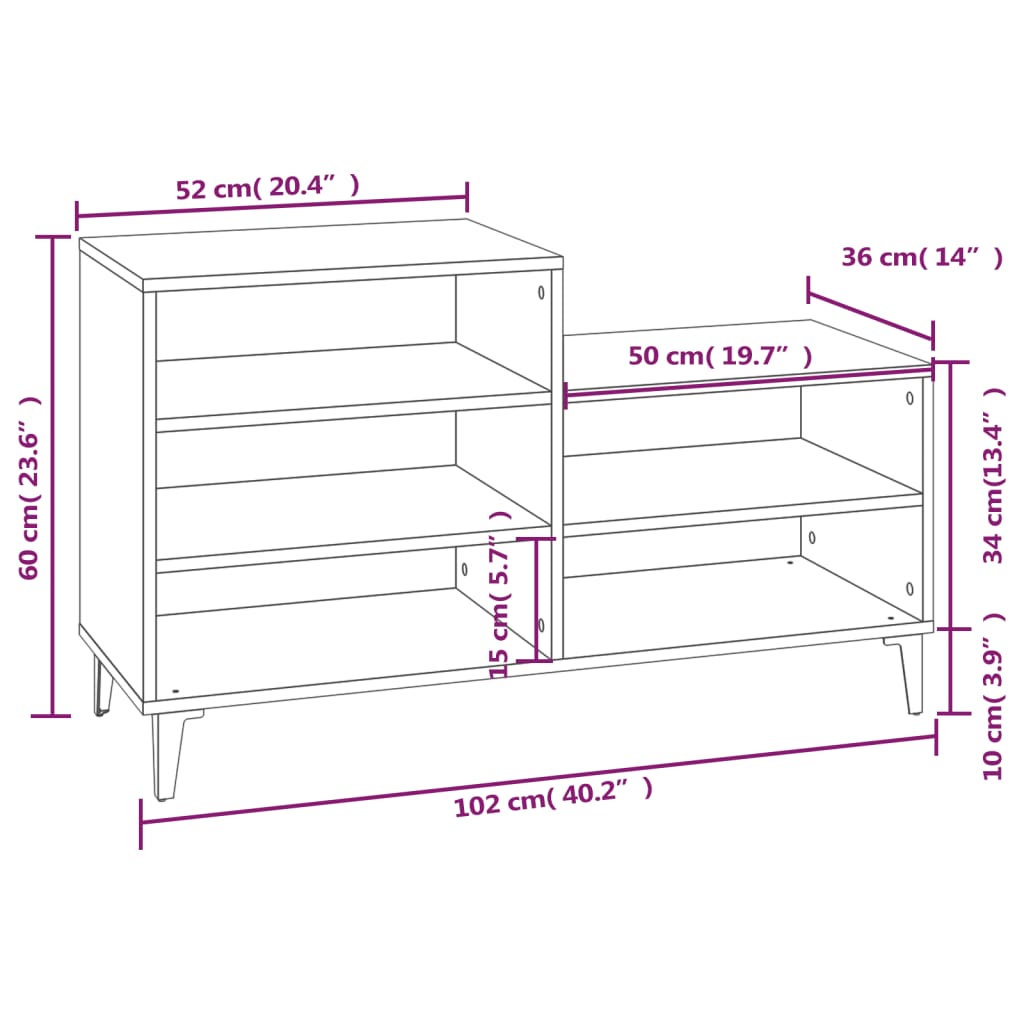 Skoskap røkt eik 102x36x60 cm konstruert tre