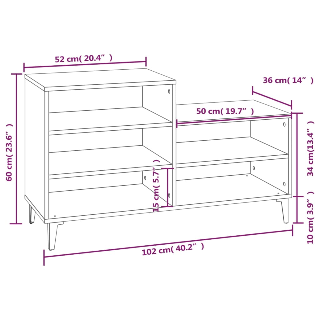 Skoskap brun eik 102x36x60 cm konstruert tre