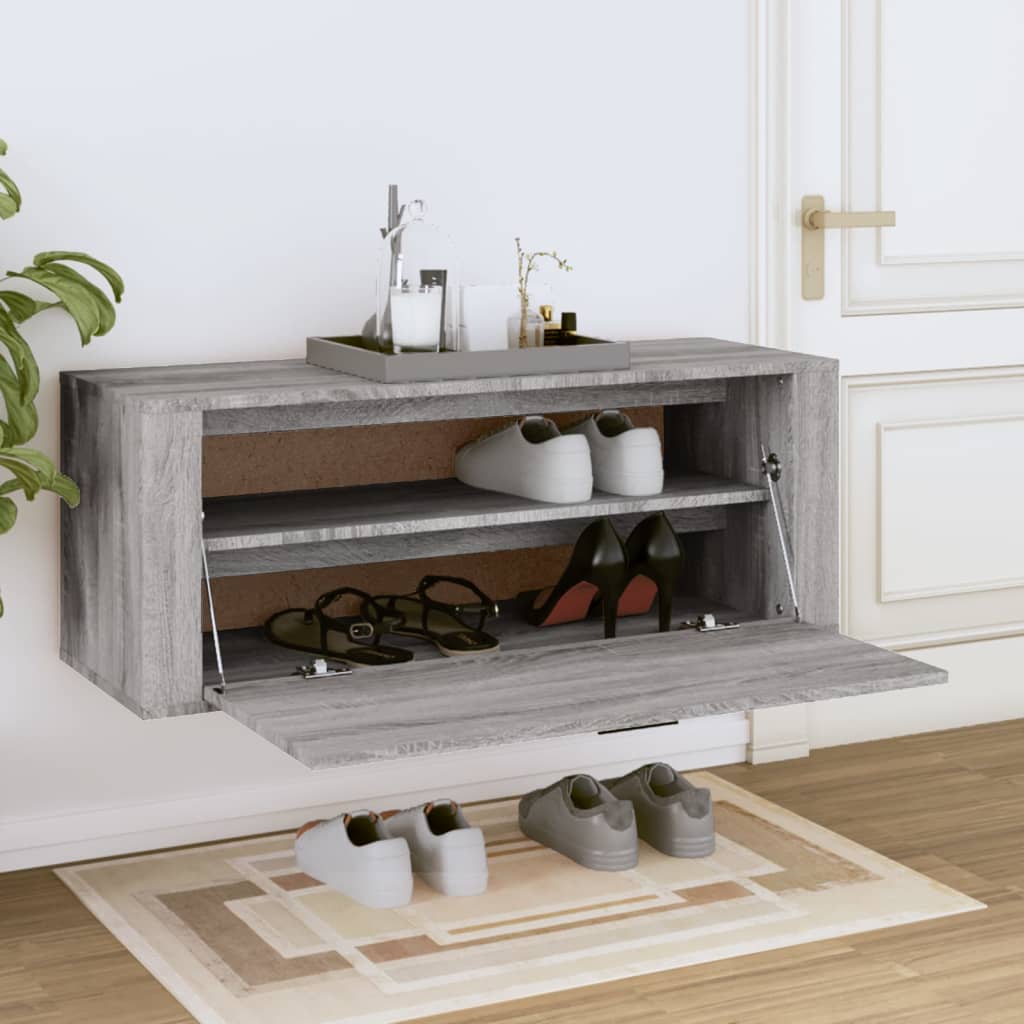 Veggmontert skoskap grå sonoma 100x35x38 cm konstruert tre