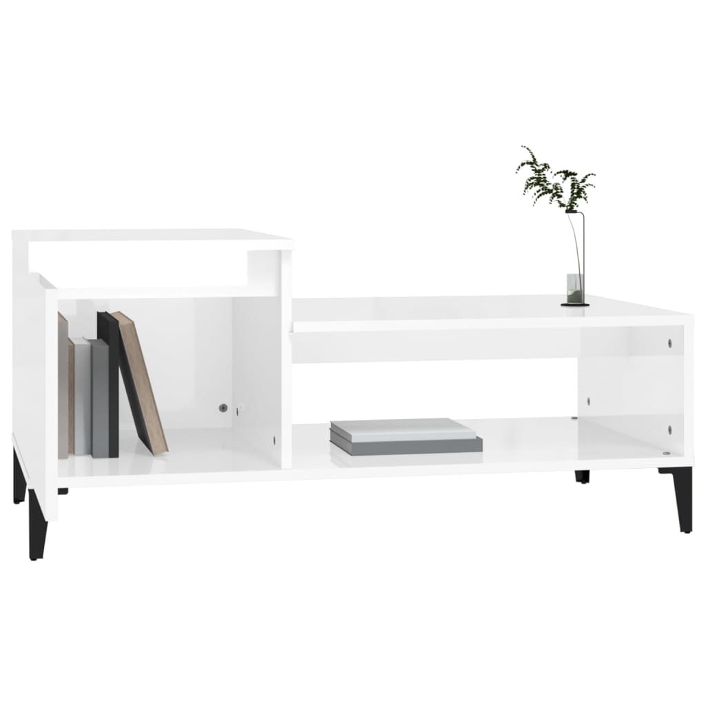 Salongbord høyglans hvit 100x50x45 cm konstruert tre