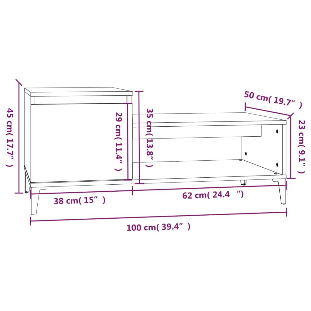 Salongbord brun eik 100x50x45 cm konstruert tre