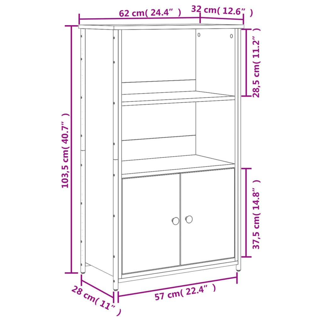 Highboard grå sonoma 62x32x103,5 cm konstruert tre