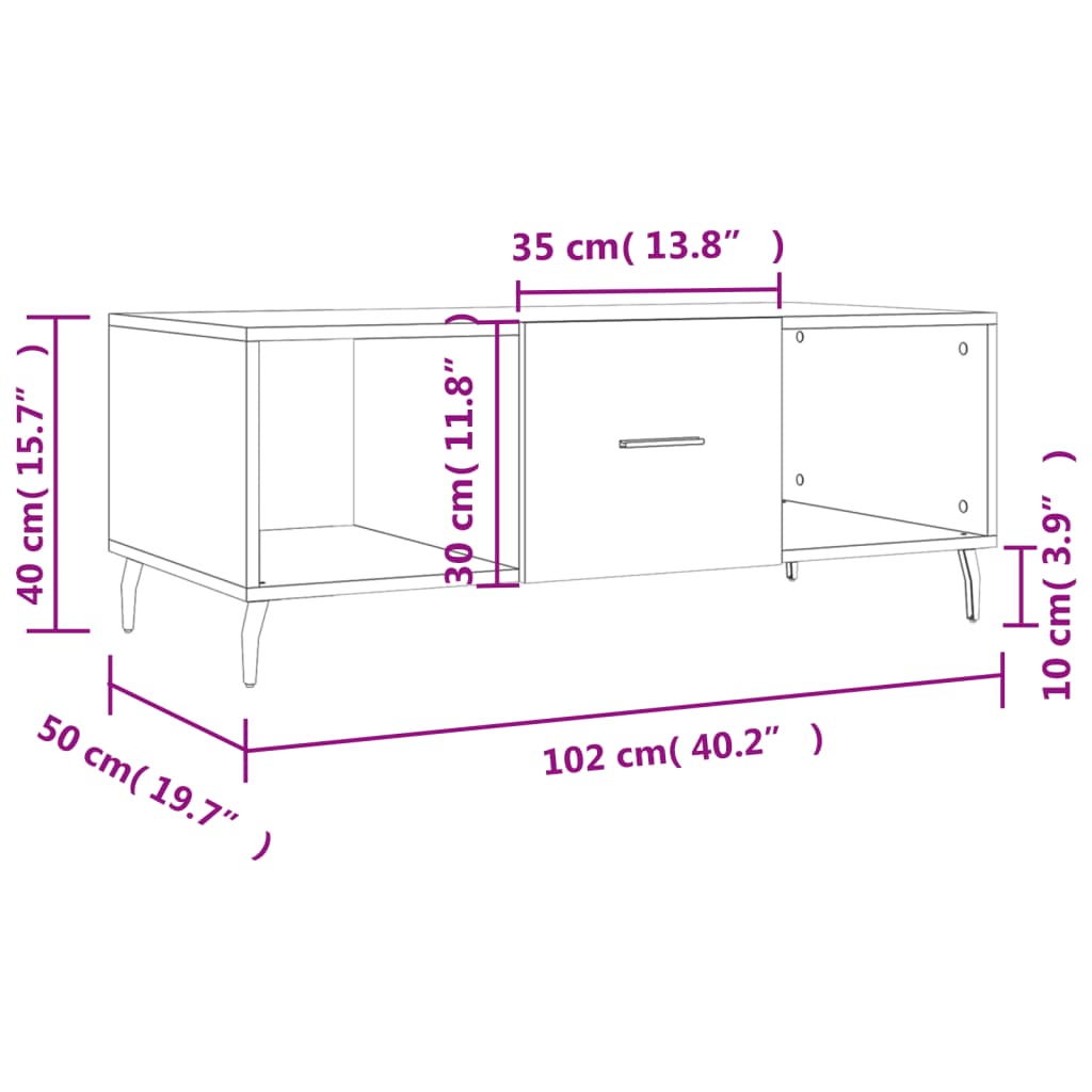 Salongbord svart 102x50x40 cm konstruert tre