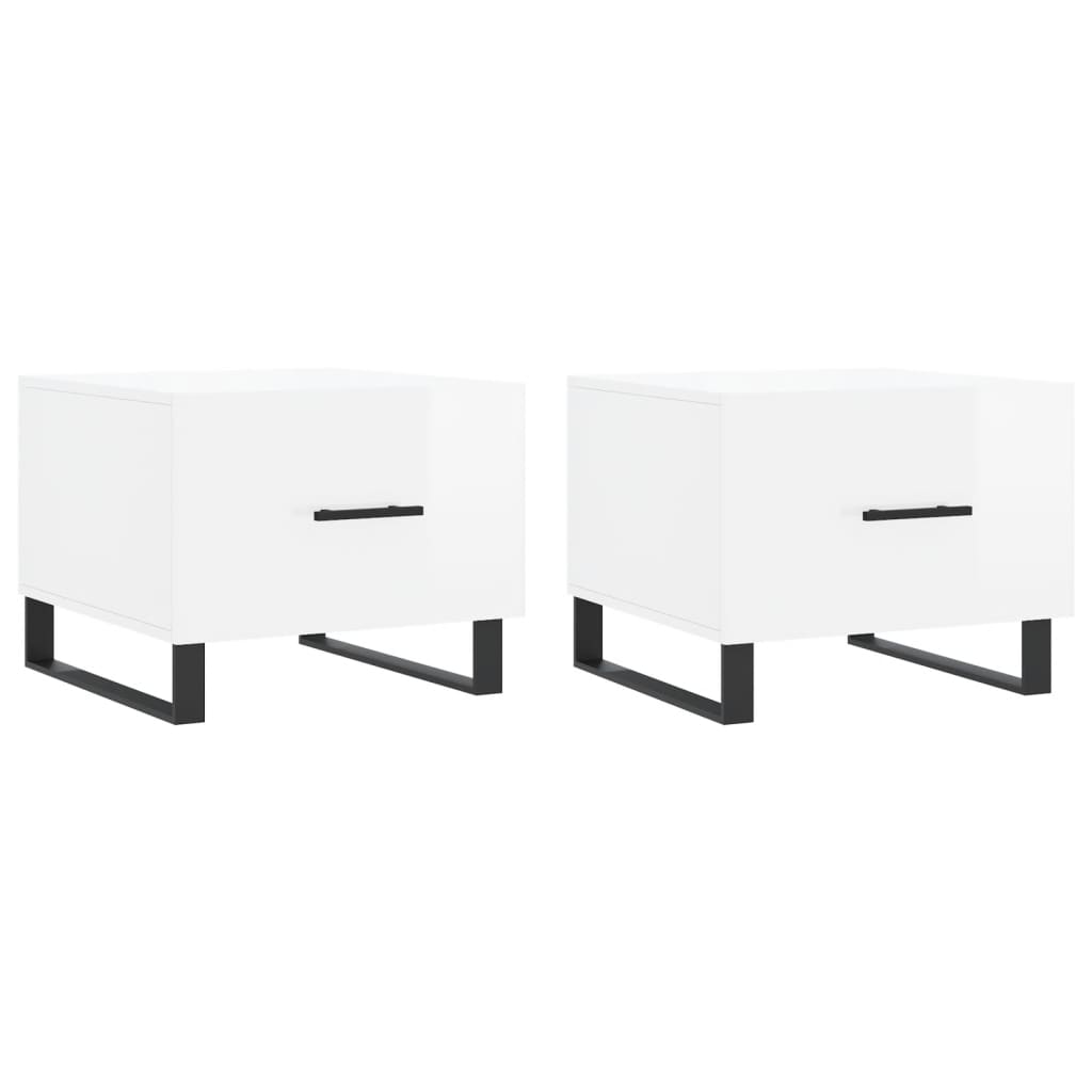 Salongbord 2 stk høyglans hvit 50x50x40 cm konstruert tre