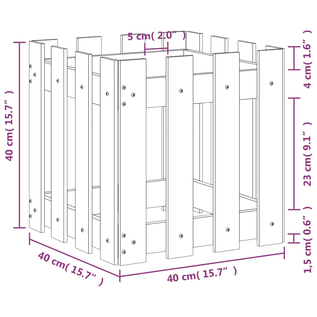 Plantekasse med gjerdedesign 40x40x40 cm heltre furu