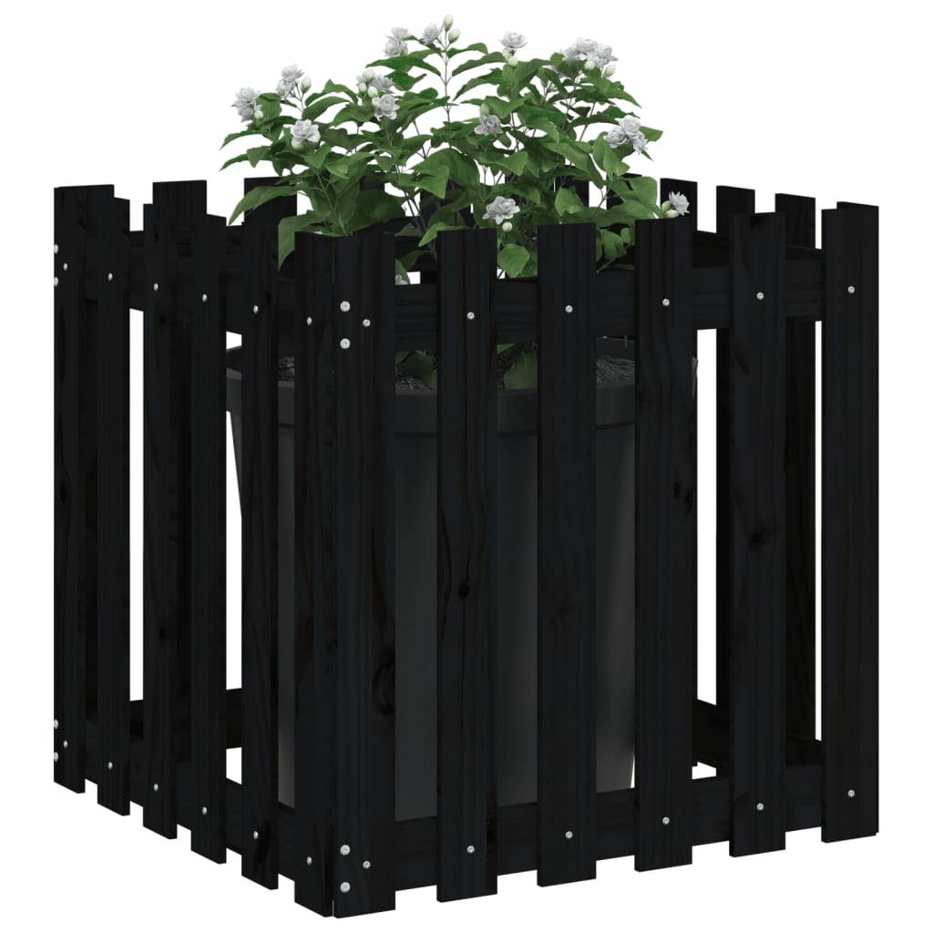 Plantekasse med gjerdedesign svart 60x60x60 cm heltre furu
