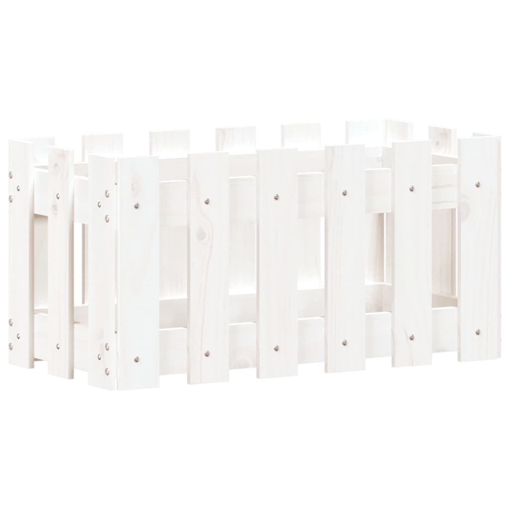 Plantekasse med gjerdedesign hvit 60x30x30 cm heltre furu