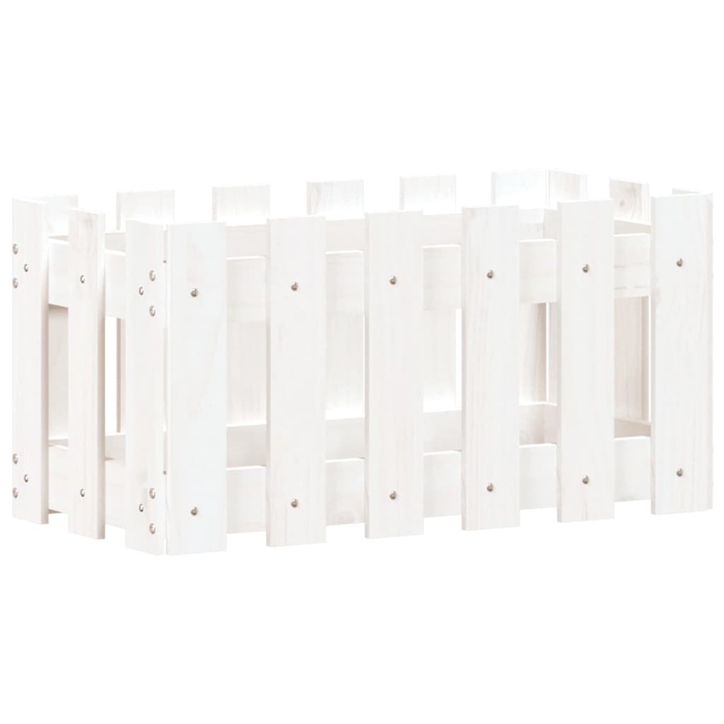 Plantekasse med gjerdedesign hvit 60x30x30 cm heltre furu