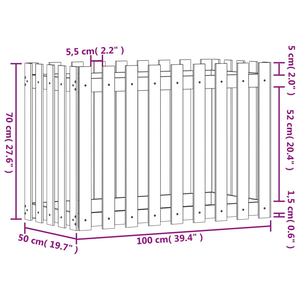 Høybed med gjerdedesign svart 100x50x70 cm heltre furu