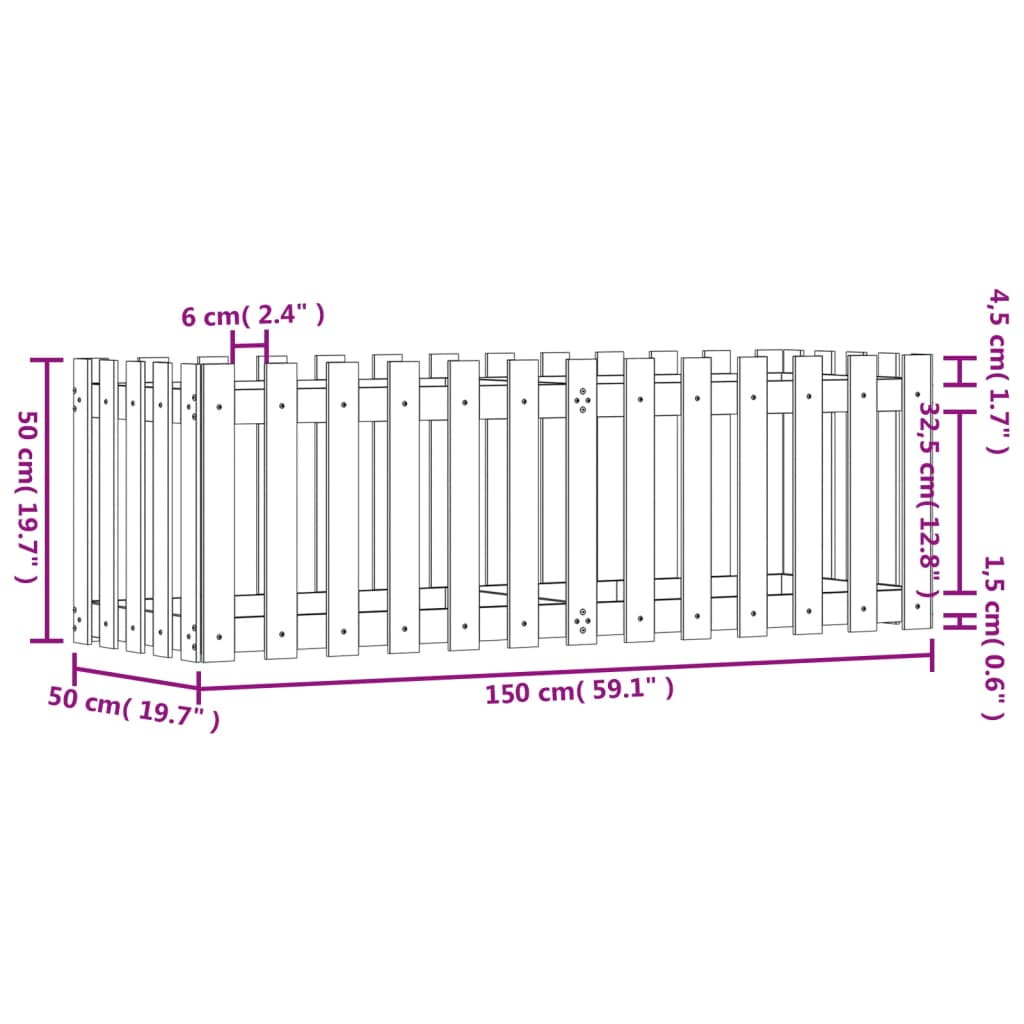 Høybed med gjerdedesign svart 150x50x50 cm heltre furu