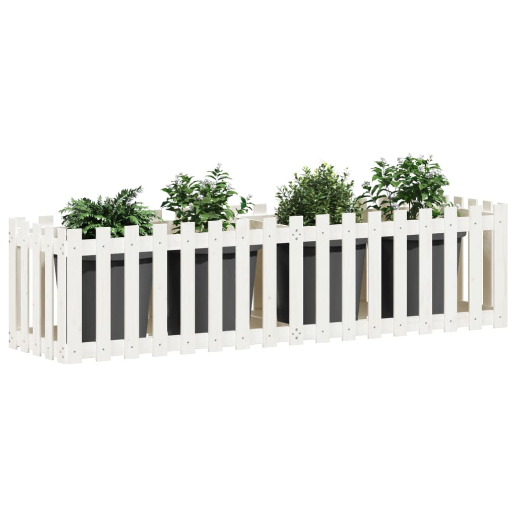 Plantekasse med gjerdedesign hvit 200x50x50 cm heltre furu