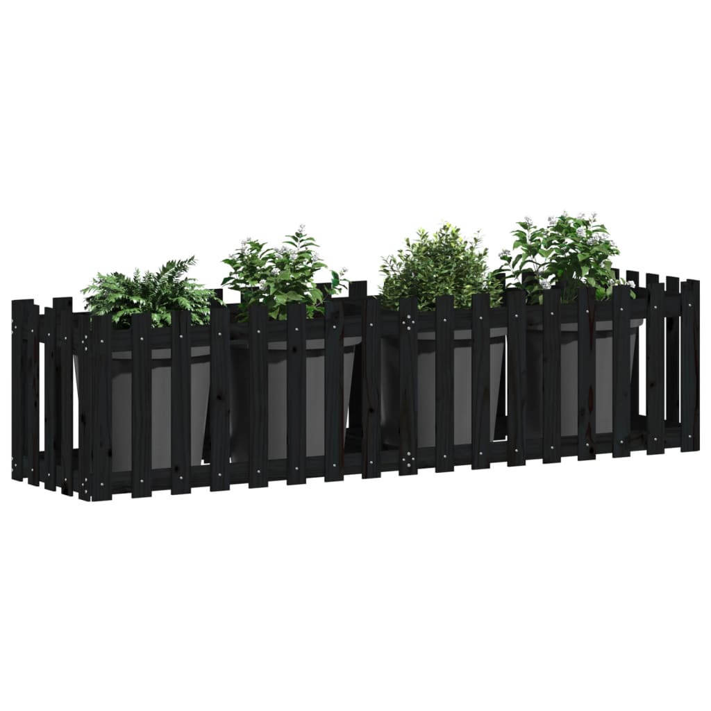 Plantekasse med gjerdedesign svart 200x50x50 cm heltre furu