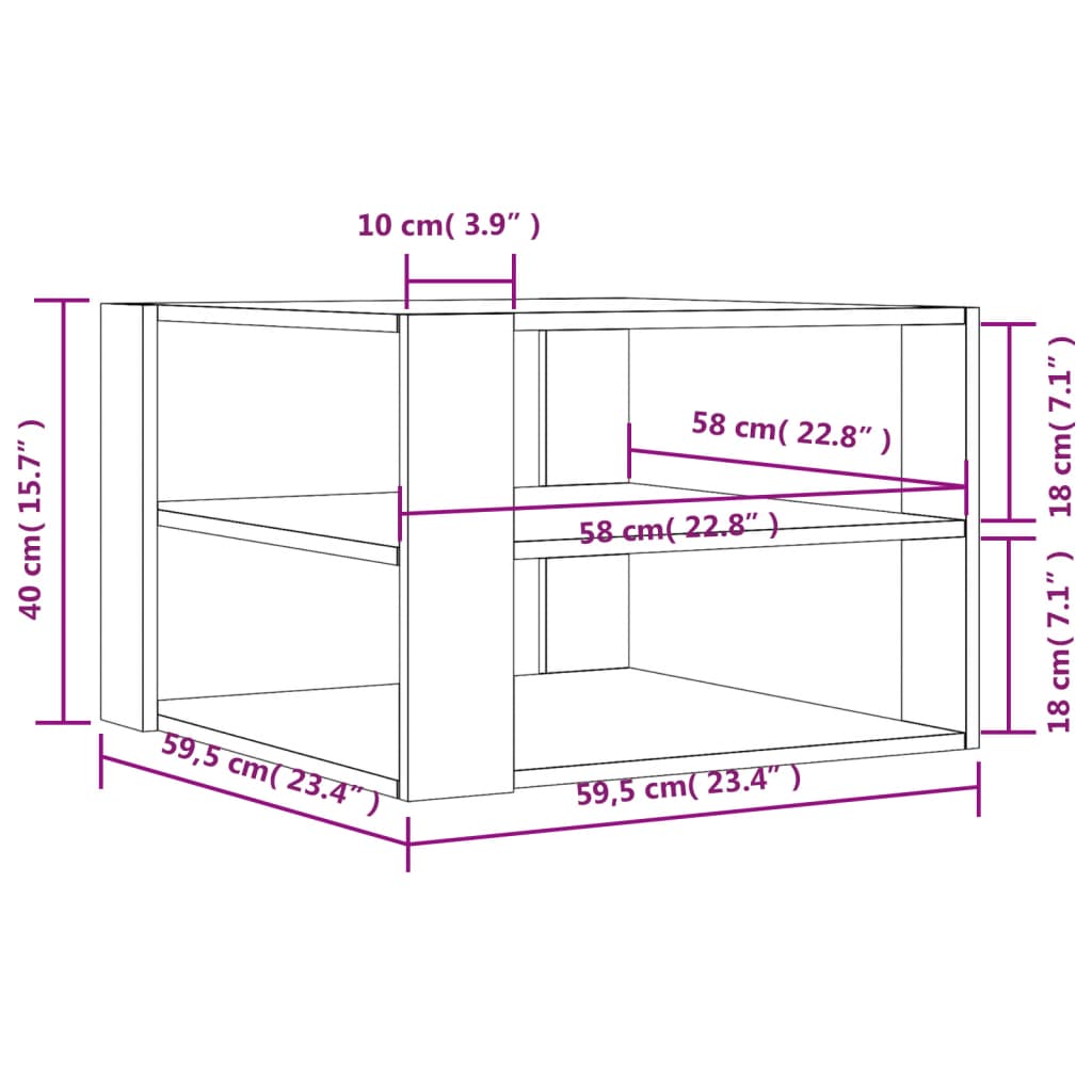 Salongbord røkt eik 58x58x40 cm konstruert tre