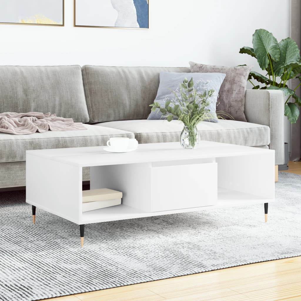 Salongbord hvit 104x60x35 cm konstruert tre