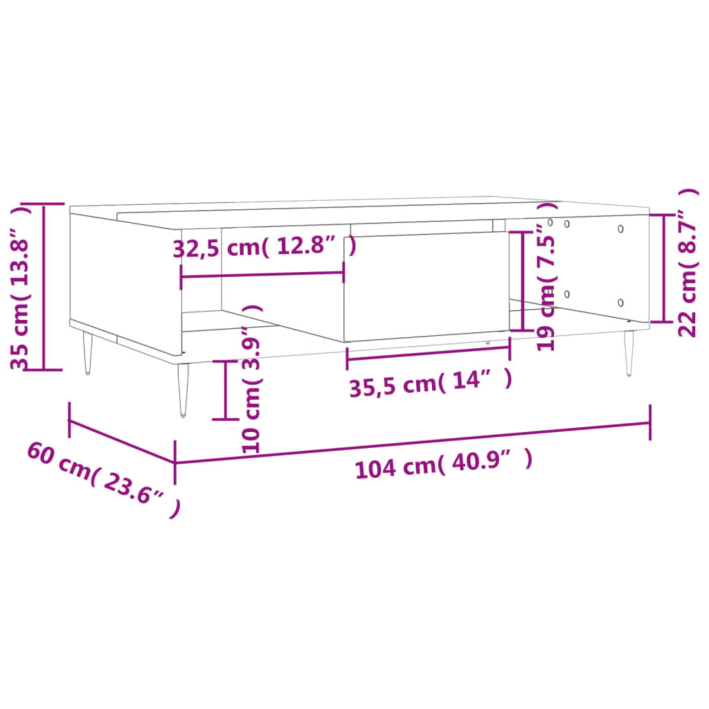 Salongbord betonggrå 104x60x35 cm konstruert tre