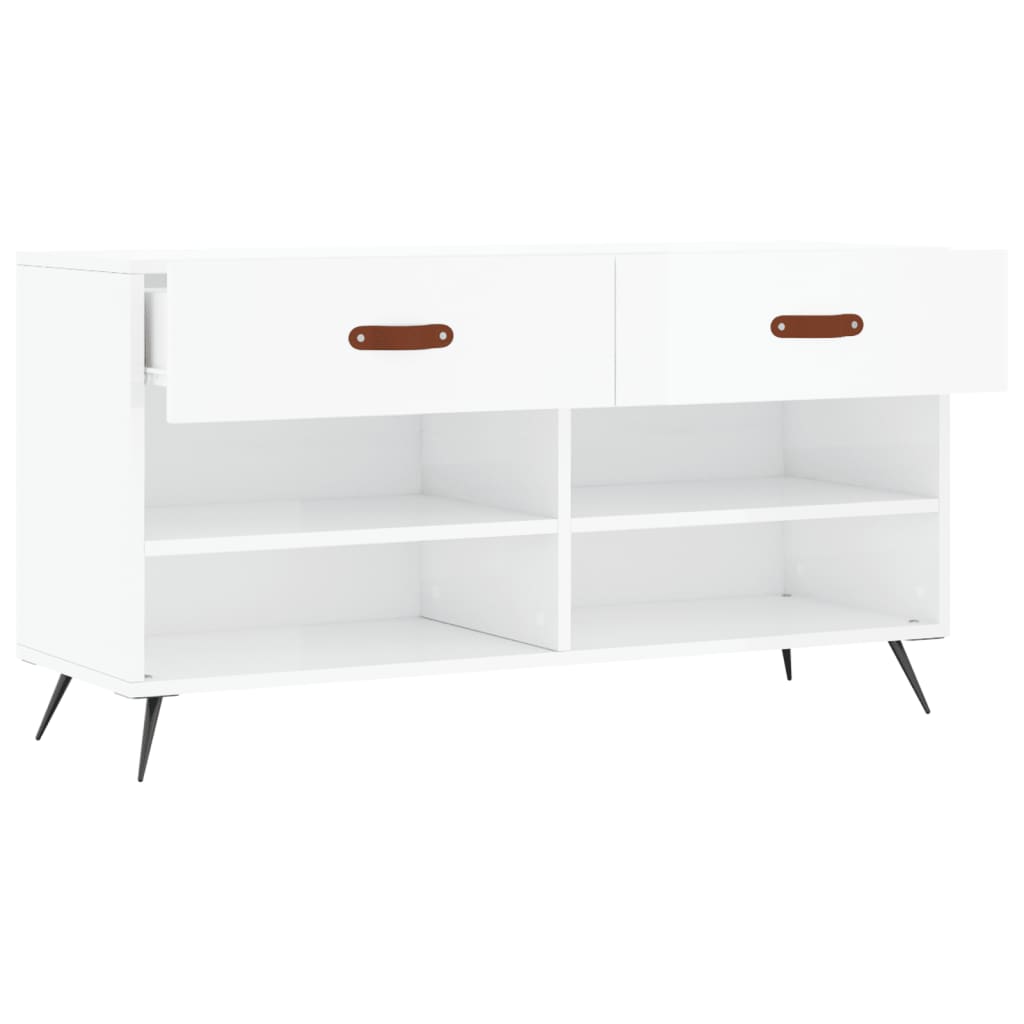 Skobenk høyglans hvit 102x35x55 cm konstruert tre