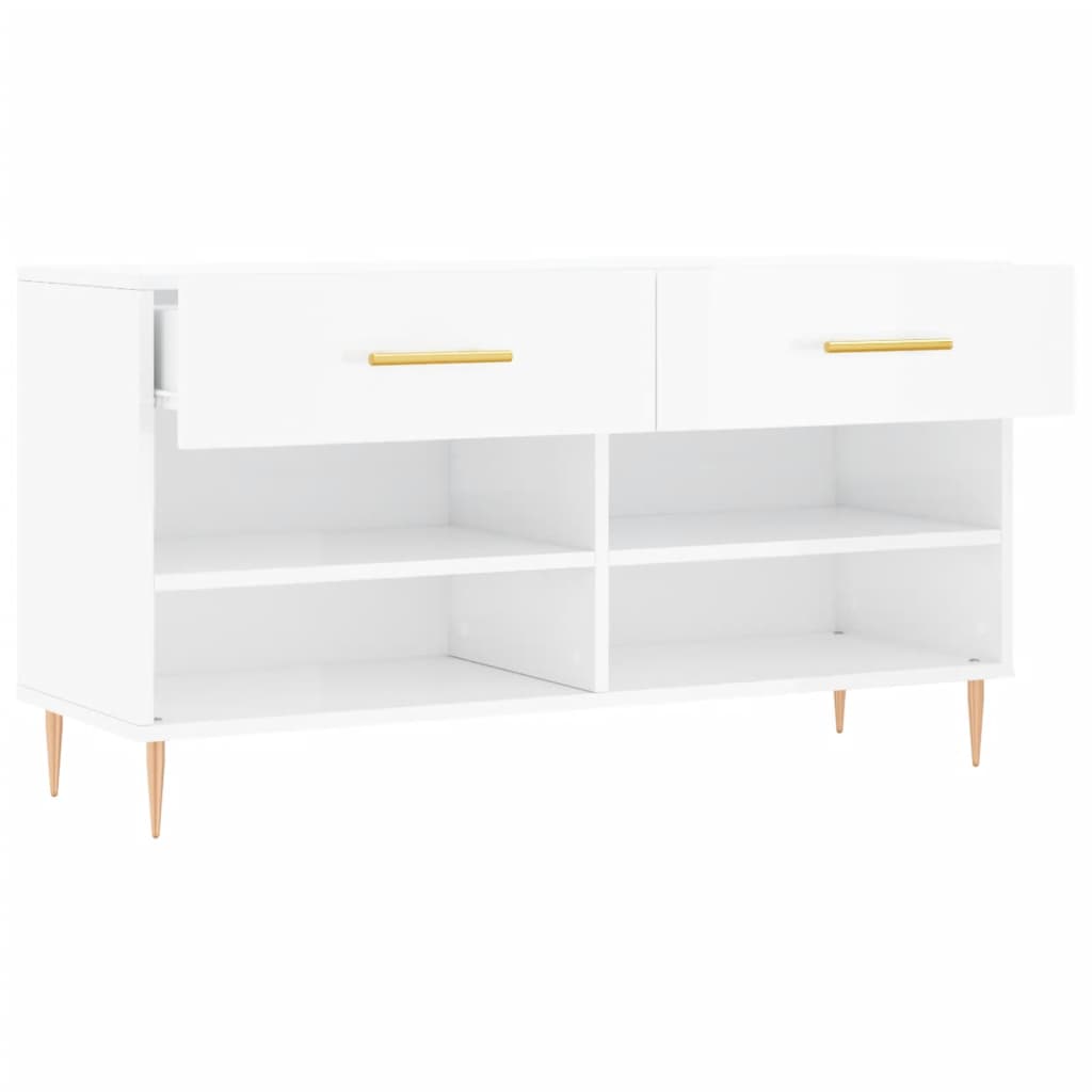 Skobenk høyglans hvit 102x35x55 cm konstruert tre