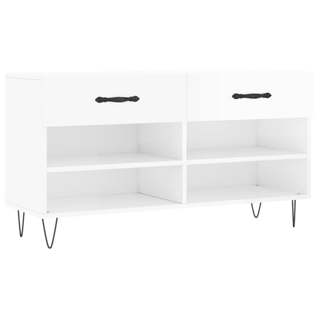Skobenk høyglans hvit 102x35x55 cm konstruert tre