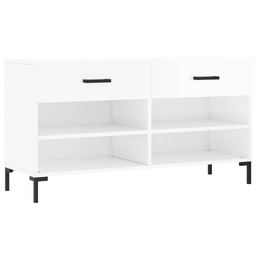 Skobenk høyglans hvit 102x35x55 cm konstruert tre