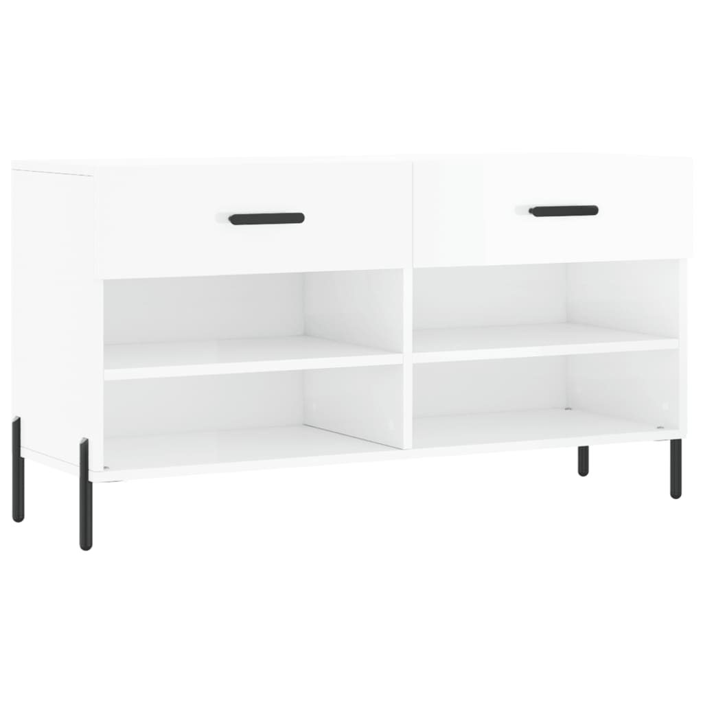 Skobenk høyglans hvit 102x35x55 cm konstruert tre