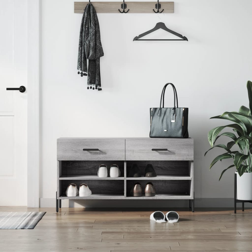 Skoskap grå sonoma 102x35x55 cm konstruert tre