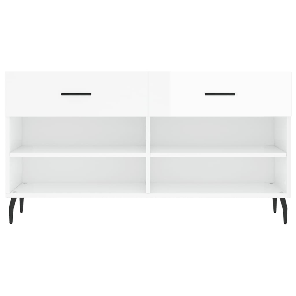 Skobenk høyglans hvit 102x35x55 cm konstruert tre