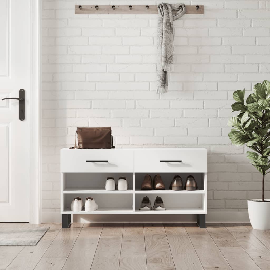 Skobenk hvit 102x35x55 cm konstruert tre