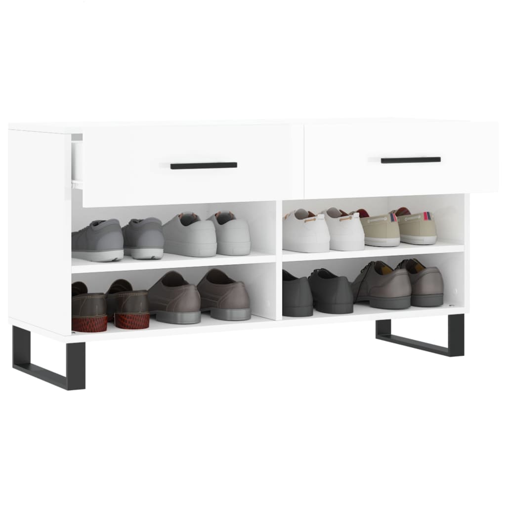 Skobenk høyglans hvit 102x35x55 cm konstruert tre