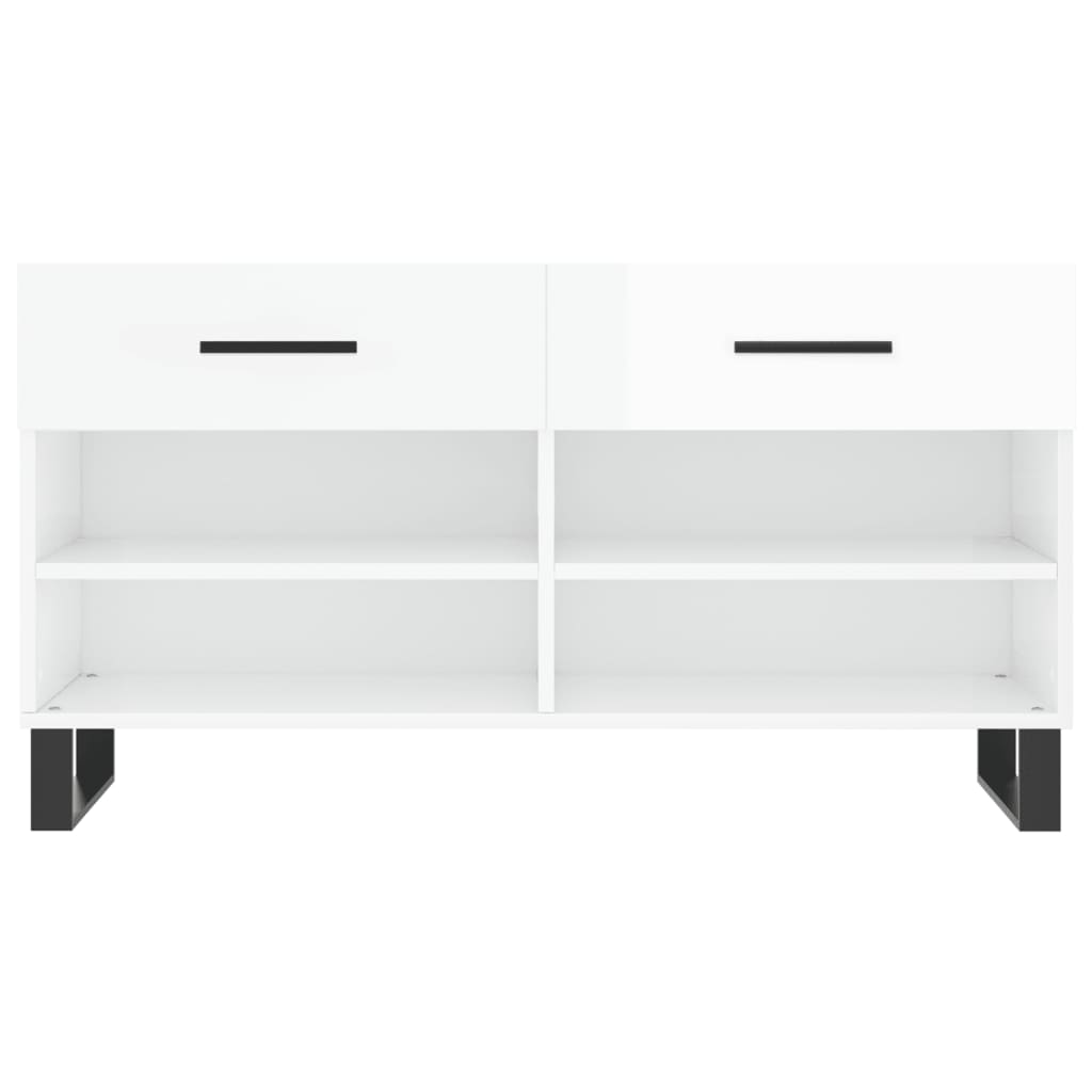 Skobenk høyglans hvit 102x35x55 cm konstruert tre