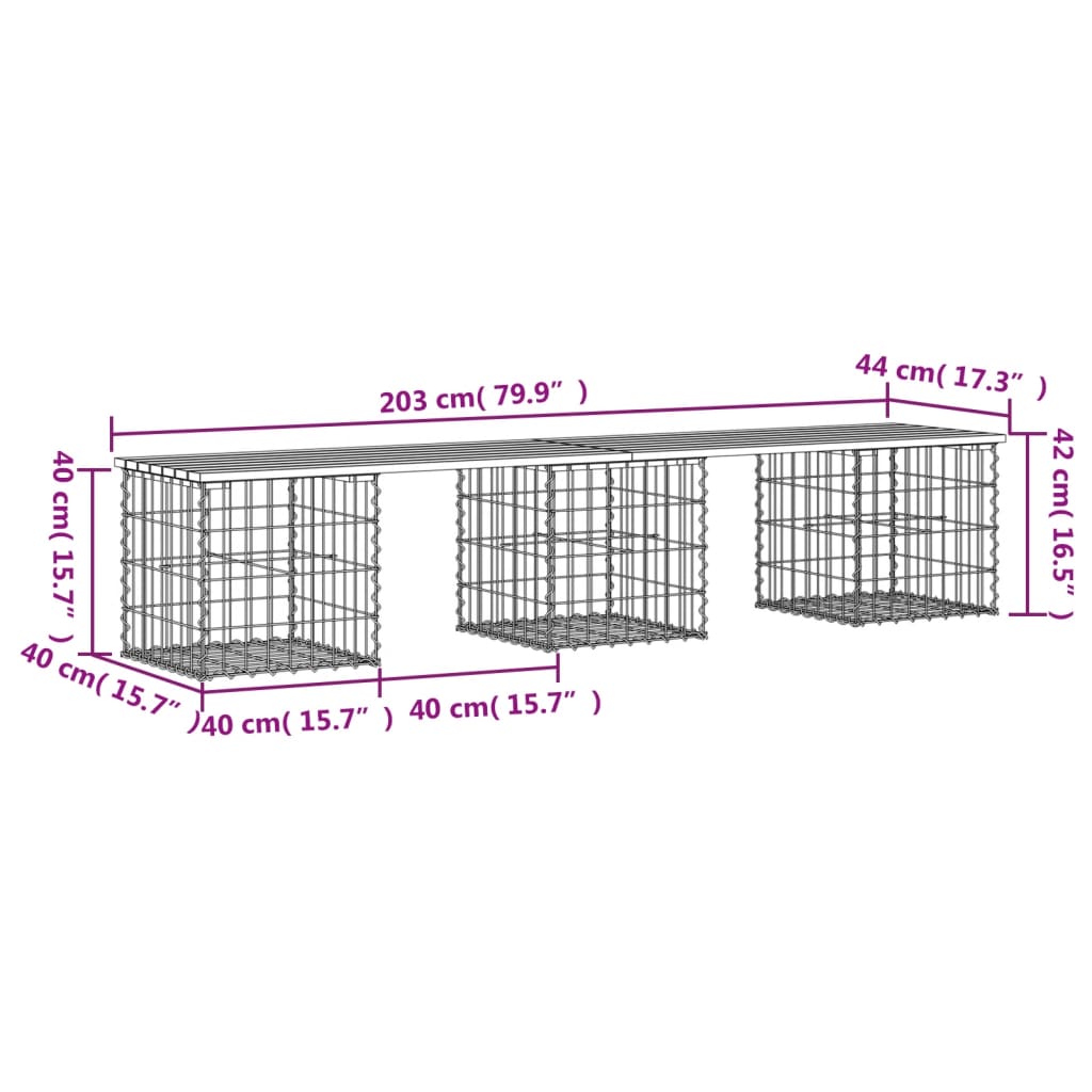 Hagebenk gabiondesign 203x44x42 cm heltre douglasgran